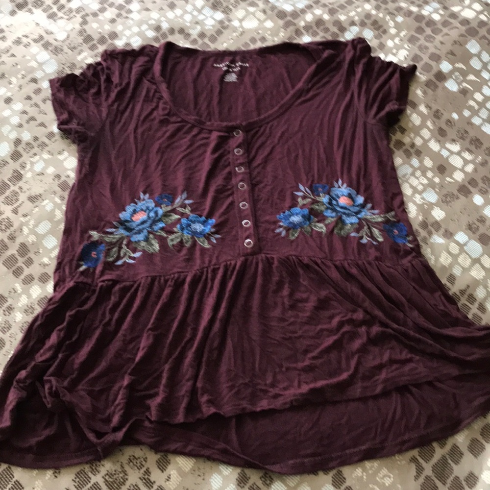 Wine color Peasant top with flower